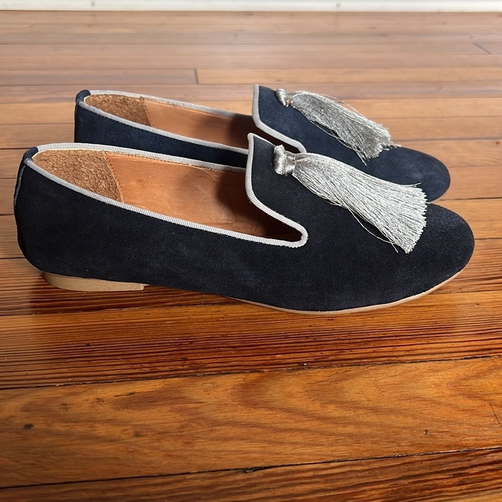 Silvia Cobos Suede Leather Navy Gray Tassel Loafers for Women Multiple Sizes - Picture 4 of 12